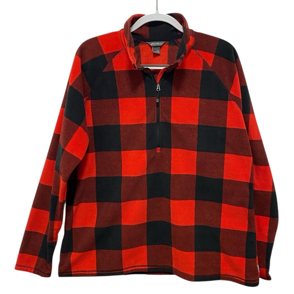 Eddie Bauer Black Red 3/4 Zip Lightweight Fleece Pullover - New - Women’s XL
